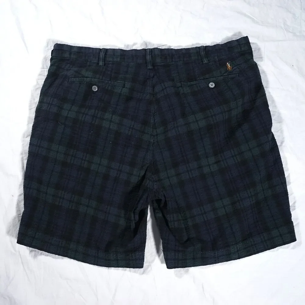 Polo Ralph Lauren Seersucker Blackwatch Plaid Shorts Navy Blue Green 40